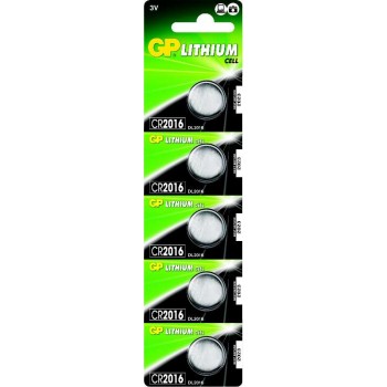 Bateria Lithium Tipo Moeda 3V 90mAh em Cartela Destacável com 5pcs - CR2016-C5 - GP Batteries