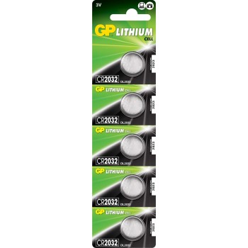 Bateria Lithium Tipo Moeda 3V 220mAh em Cartela Destacável com 5pcs - CR2032-C5 - GP Batteries