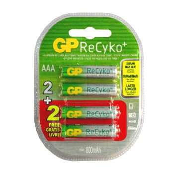 Pilha Recarregável ReCyko AAA em Blister Promocional 4 unidades (2 + 2 grátis) 800mAh - GPRHCH83B170 - GP Batteries