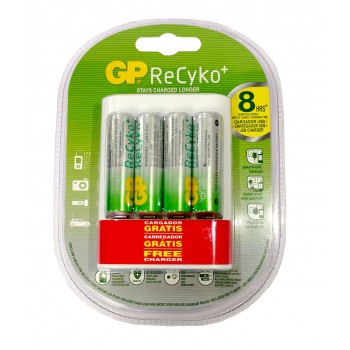 Pilha Recarregável ReCyko AA 4pcs + Carregador portátil USB U411 Grátis em Blister – GPRHOU411027 – GP Batteries