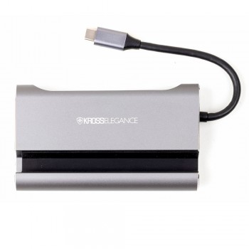 Dock Kross USB-C 7 em 1 (3 x USB 3.0 + HDMI + VGA + LAN RJ45 + USB-C Energizado PD + Suporte para Smartphone) KE-UC0206