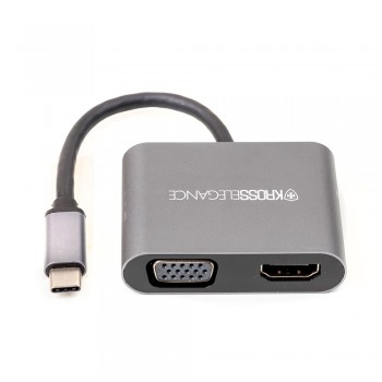 HUB Kross Adaptador de Vídeo USB-C para HDMI + VGA (simultâneos) KE-UC0701