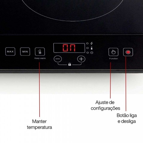 Cooktop de Indução Portátil Ariete 1998 Vitrocerâmico 2 Bocas Touch Screen Preto 127V - 00C199809ARBR