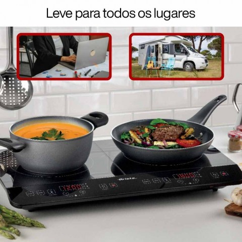 Cooktop de Indução Portátil Ariete 1998 Vitrocerâmico 2 Bocas Touch Screen Preto 127V - 00C199809ARBR