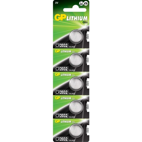 Bateria Lithium Tipo Moeda 3V 220mAh em Cartela Destacável com 5pcs - CR2032-C5 - GP Batteries