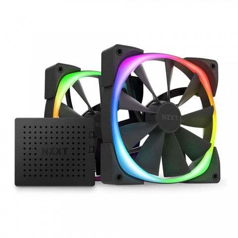 Kit com 2 Coolers com Controlador NZXT Aer RGB 2 140mm Preto HF-2814C-DB
