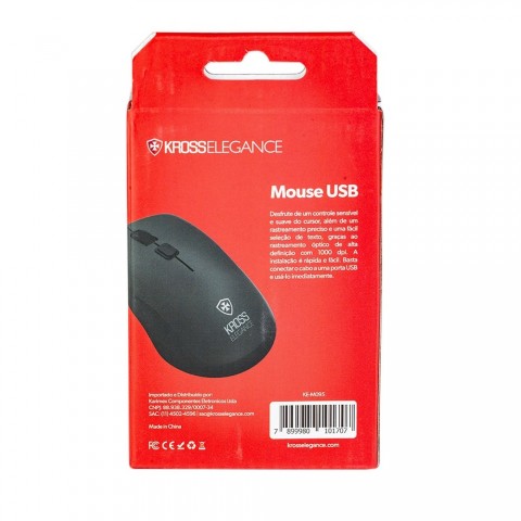 Mouse com Fio Kross USB 1.000 DPI Preto KE-M095