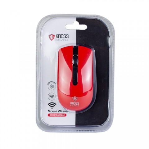 Mouse sem Fio Kross Recarregável USB 1.600 DPI Vermelho KE-M315