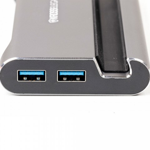 Dock Kross USB-C 7 em 1 (3 x USB 3.0 + HDMI + VGA + LAN RJ45 + USB-C Energizado PD + Suporte para Smartphone) KE-UC0206