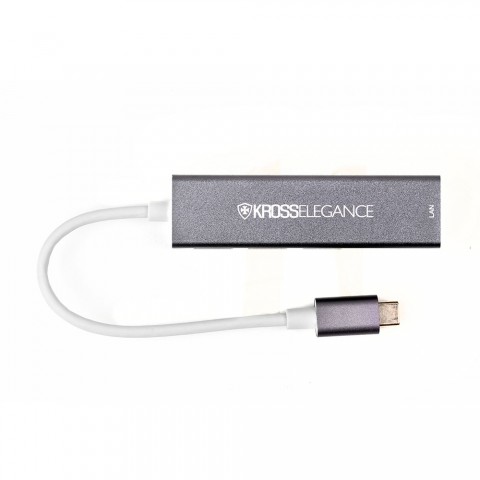 HUB Kross Adaptador USB-C 4 em 1 (3 x USB 3.0 + Ethernet RJ45) KE-UC0501