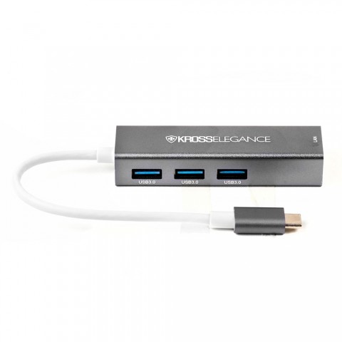 HUB Kross Adaptador USB-C 4 em 1 (3 x USB 3.0 + Ethernet RJ45) KE-UC0501