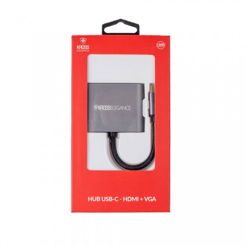 HUB Kross Adaptador de Vídeo USB-C para HDMI + VGA (simultâneos) KE-UC0701
