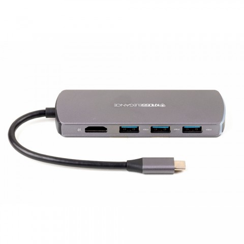 HUB Kross USB-C 7 em 1 (2 x USB 3.0 + HDMI + Áudio 3,5mm + Leitor SD/TF + USB-C Energizada PD) KE-UC4203