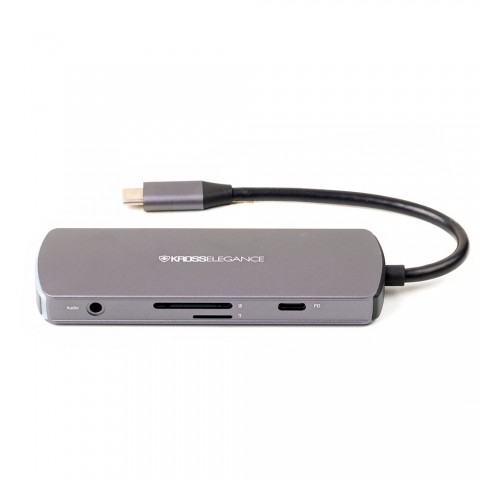 HUB Kross USB-C 7 em 1 (2 x USB 3.0 + HDMI + Áudio 3,5mm + Leitor SD/TF + USB-C Energizada PD) KE-UC4203