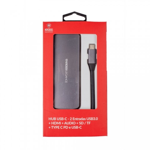 HUB Kross USB-C 7 em 1 (2 x USB 3.0 + HDMI + Áudio 3,5mm + Leitor SD/TF + USB-C Energizada PD) KE-UC4203