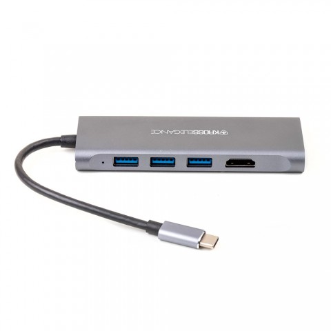 HUB Kross Adaptador USB-C 6 em 1 (3 x USB 3.0 + HDMI + Leitor SD/TF) KE-UC4204